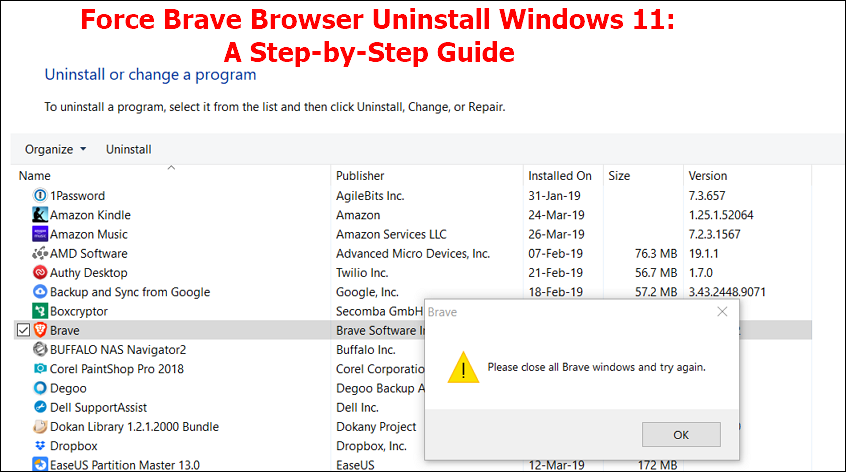 force Brave browser uninstall Windows 11